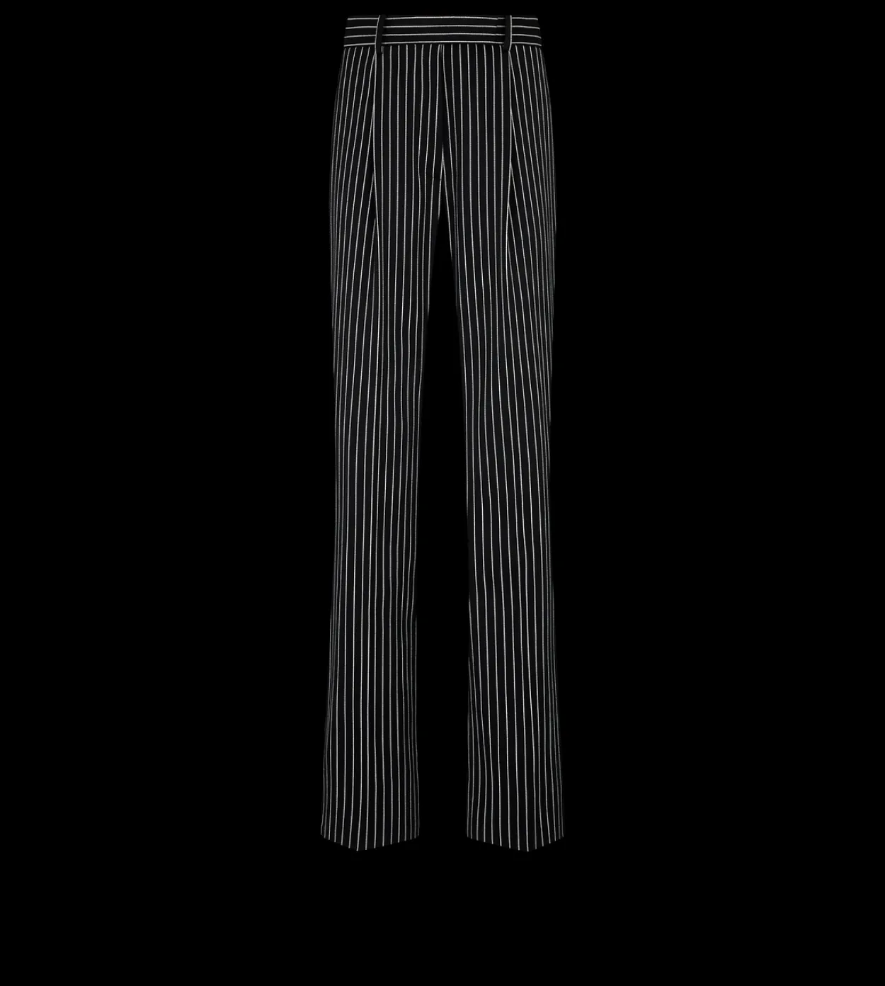 STRIPED WOOL COTTON BARATHEA RELAXED PLEATED STRAIGHT PANTS