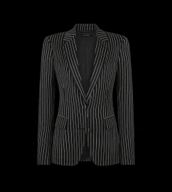 STRIPED WOOL COTTON BARATHEA SINGLE BREASTED JACKET