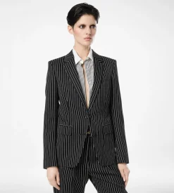 STRIPED WOOL COTTON BARATHEA SINGLE BREASTED JACKET