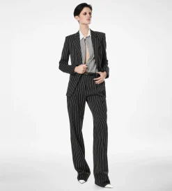 STRIPED WOOL COTTON BARATHEA SINGLE BREASTED JACKET