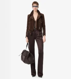 SUEDE BIKER JACKET WITH T-TRIM