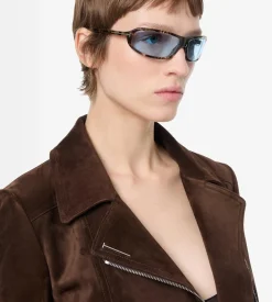 SUEDE BIKER JACKET WITH T-TRIM