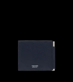 SUPPLE GRAIN LEATHER ELONGATED T LINE MONEY CLIP WALLET