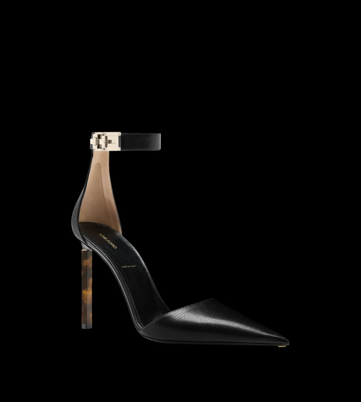 SUPPLE GRAIN LEATHER T LATCH ANKLE STRAP PUMP