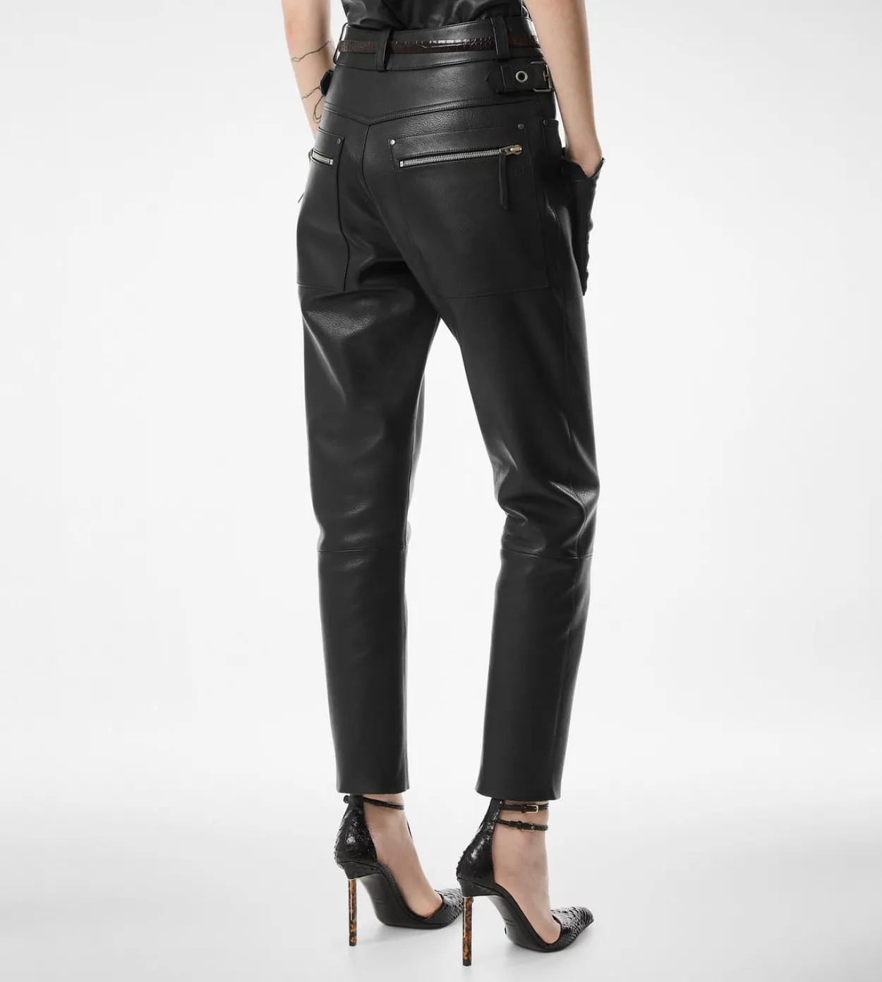 TEXTURED GRAIN LEATHER LEATHER BIKER PANTS