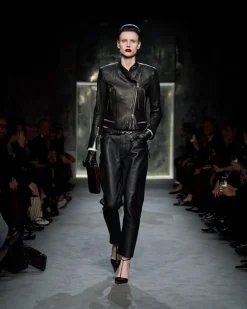 TEXTURED GRAIN LEATHER LEATHER BIKER PANTS