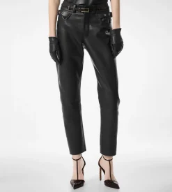 TEXTURED GRAIN LEATHER LEATHER BIKER PANTS