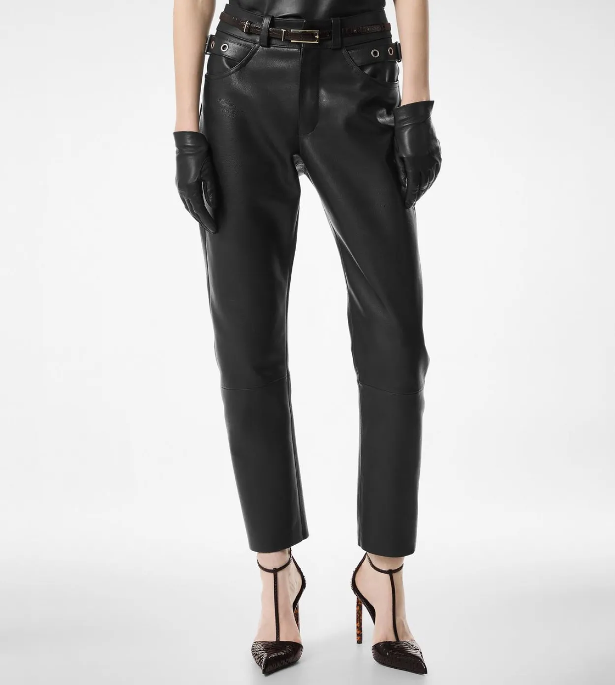TEXTURED GRAIN LEATHER LEATHER BIKER PANTS