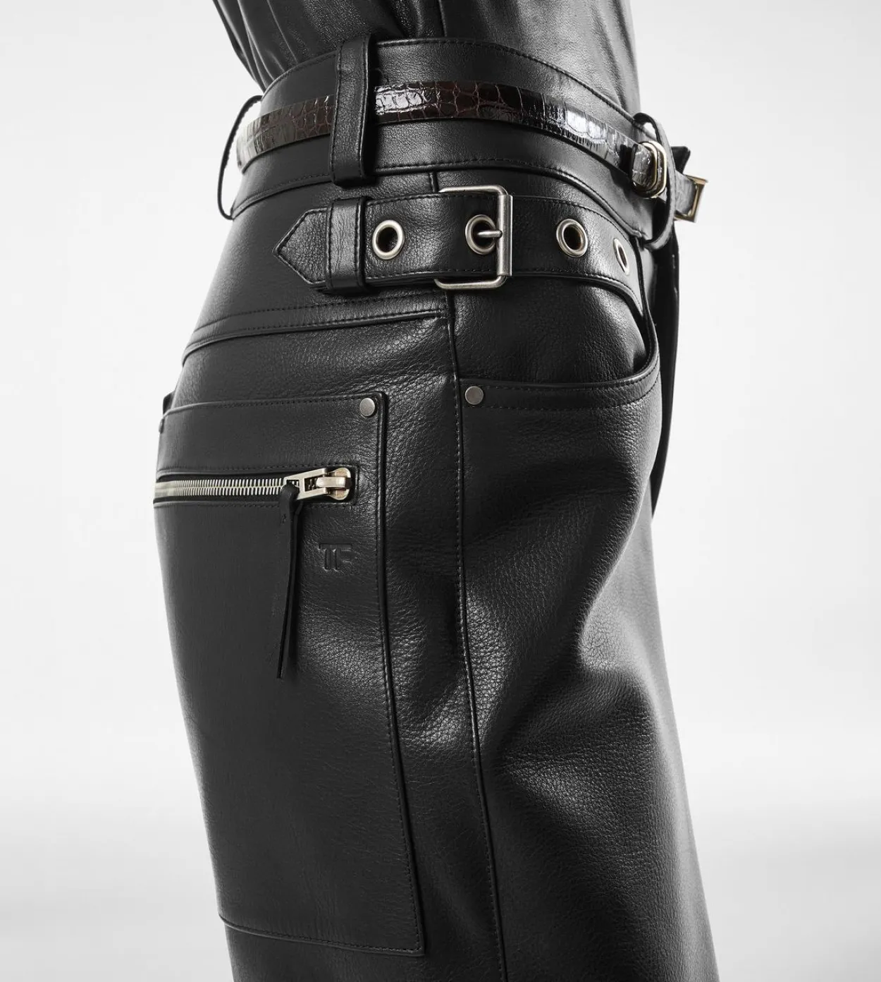 TEXTURED GRAIN LEATHER LEATHER BIKER PANTS