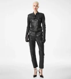 TEXTURED GRAIN LEATHER LEATHER BIKER PANTS