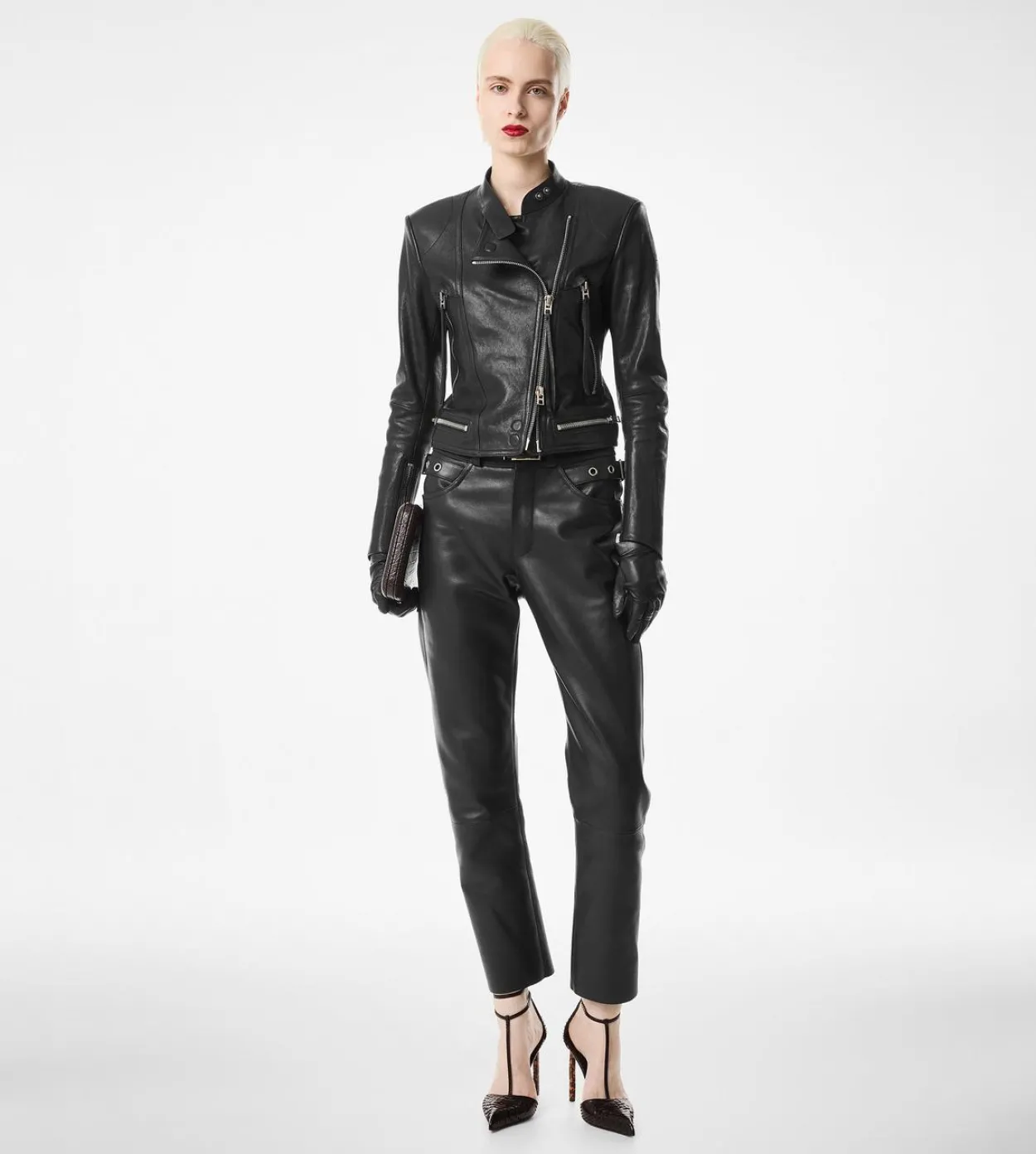 TEXTURED GRAIN LEATHER LEATHER BIKER PANTS