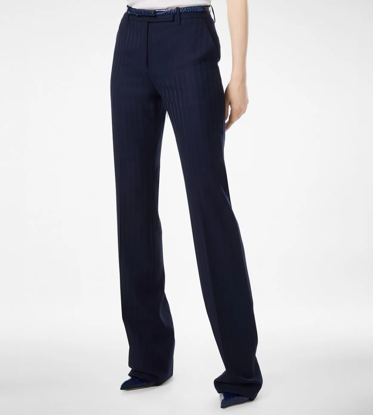 TONAL STRIPE VIRGIN WOOL TAILORED STRAIGHT PANTS