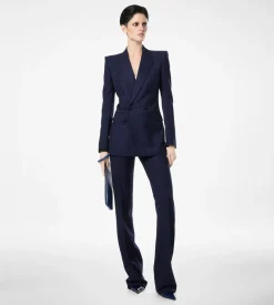 TONAL STRIPE VIRGIN WOOL TAILORED STRAIGHT PANTS
