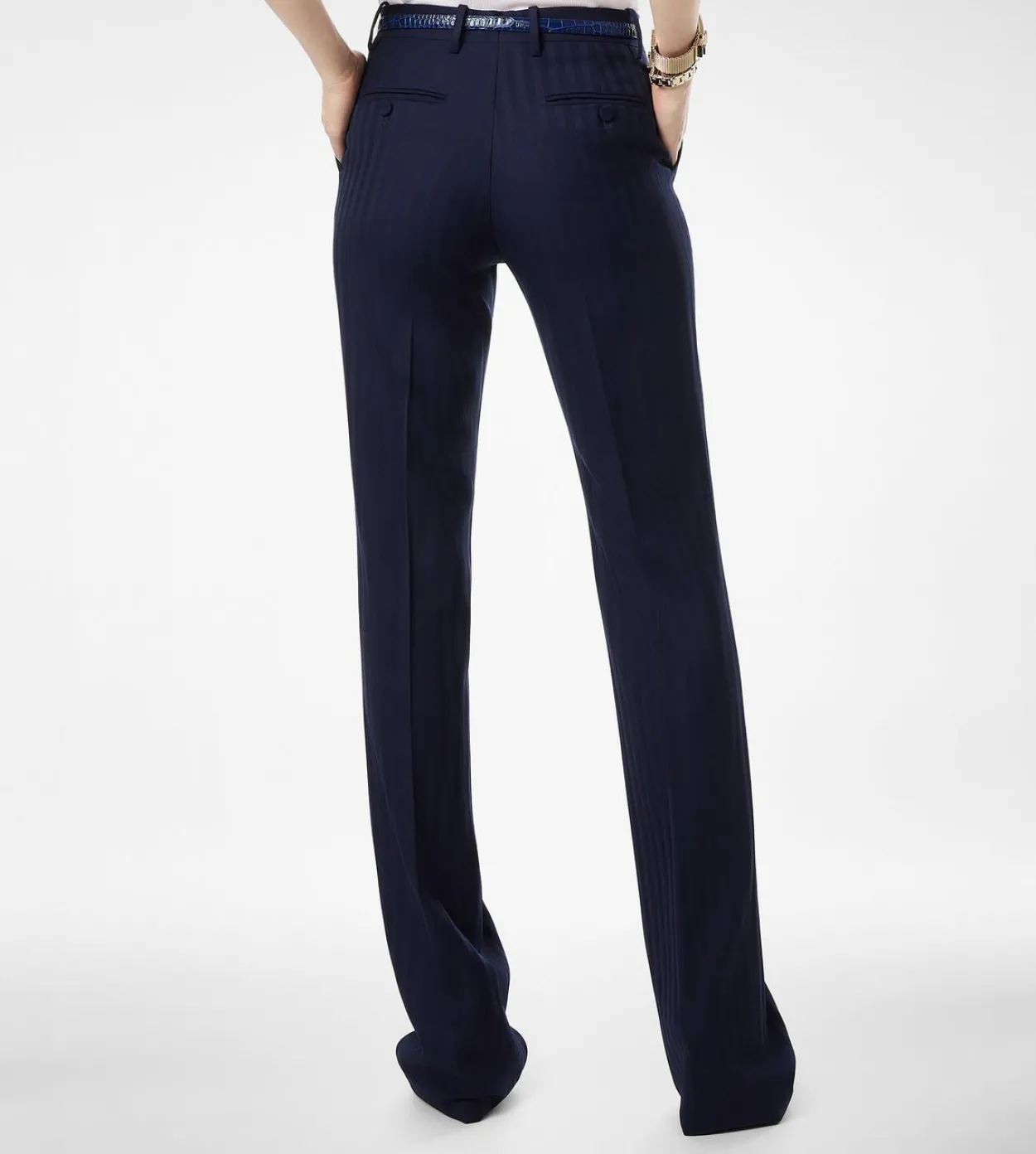 TONAL STRIPE VIRGIN WOOL TAILORED STRAIGHT PANTS