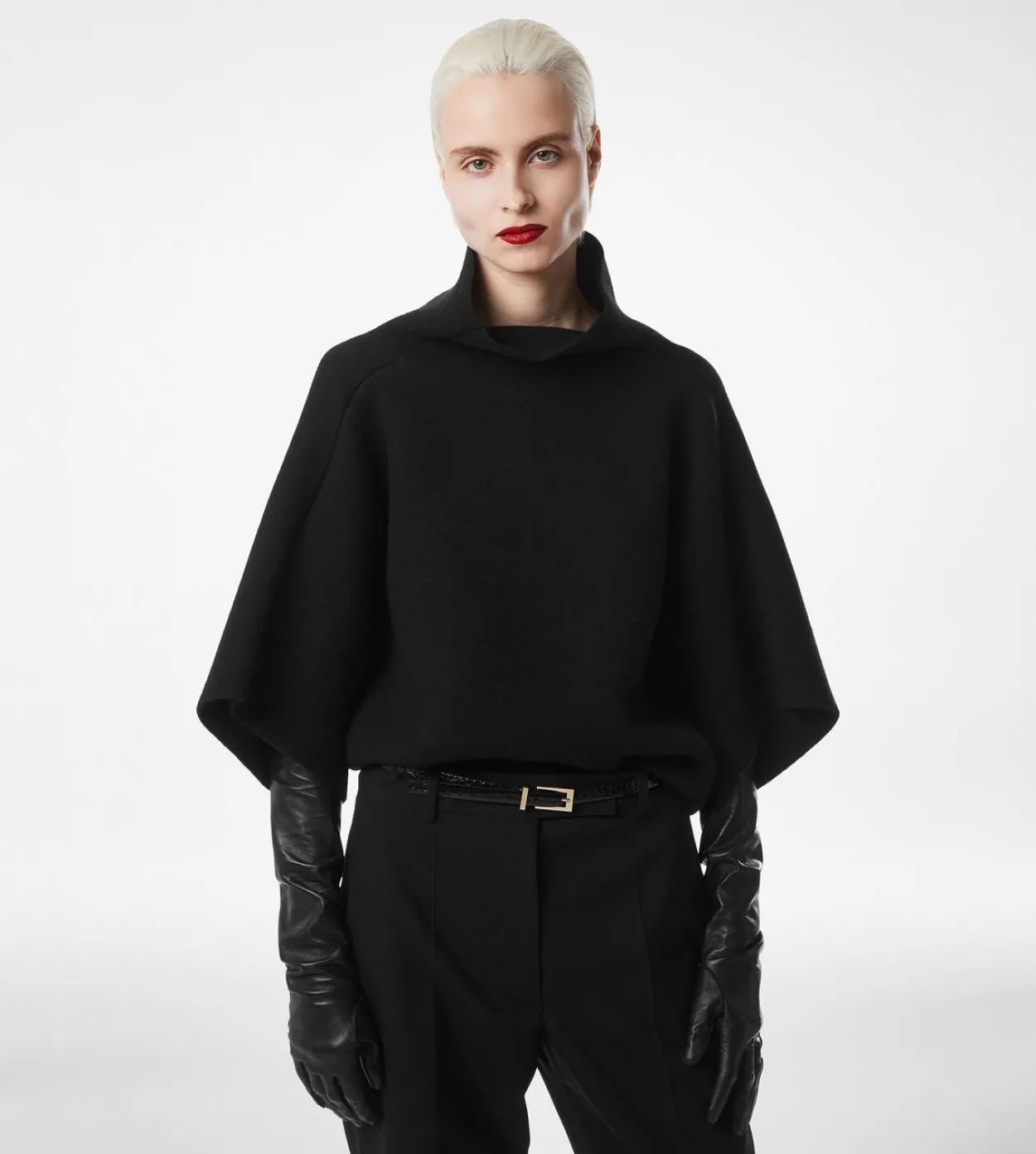 ULTRAFINE CASHMERE BLEND FUNNEL NECK SCULPTURAL T-SHIRT