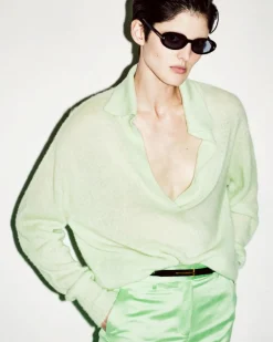 ULTRASOFT CASHMERE SILK OVERSIZED OPEN POLO COLLAR KNIT