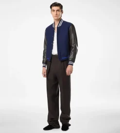 VARSITY BOMBER WITH LEATHER SLEEVES