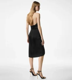 V-NECK COCKTAIL DRESS WITH DRAPED WATERFALL CENTRE FRONT DETAIL