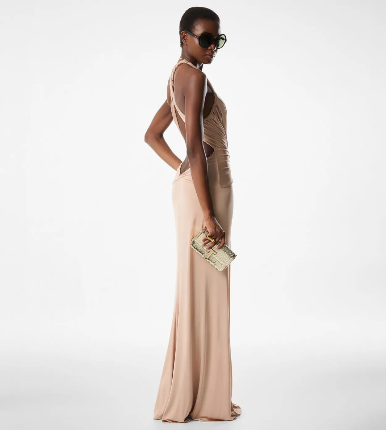 V-NECK CRISS-CROSS EVENING DRESS