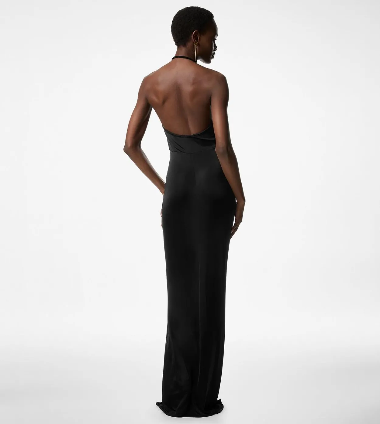 V-NECK EVENING DRESS WITH DRAPED WATERFALL DETAIL