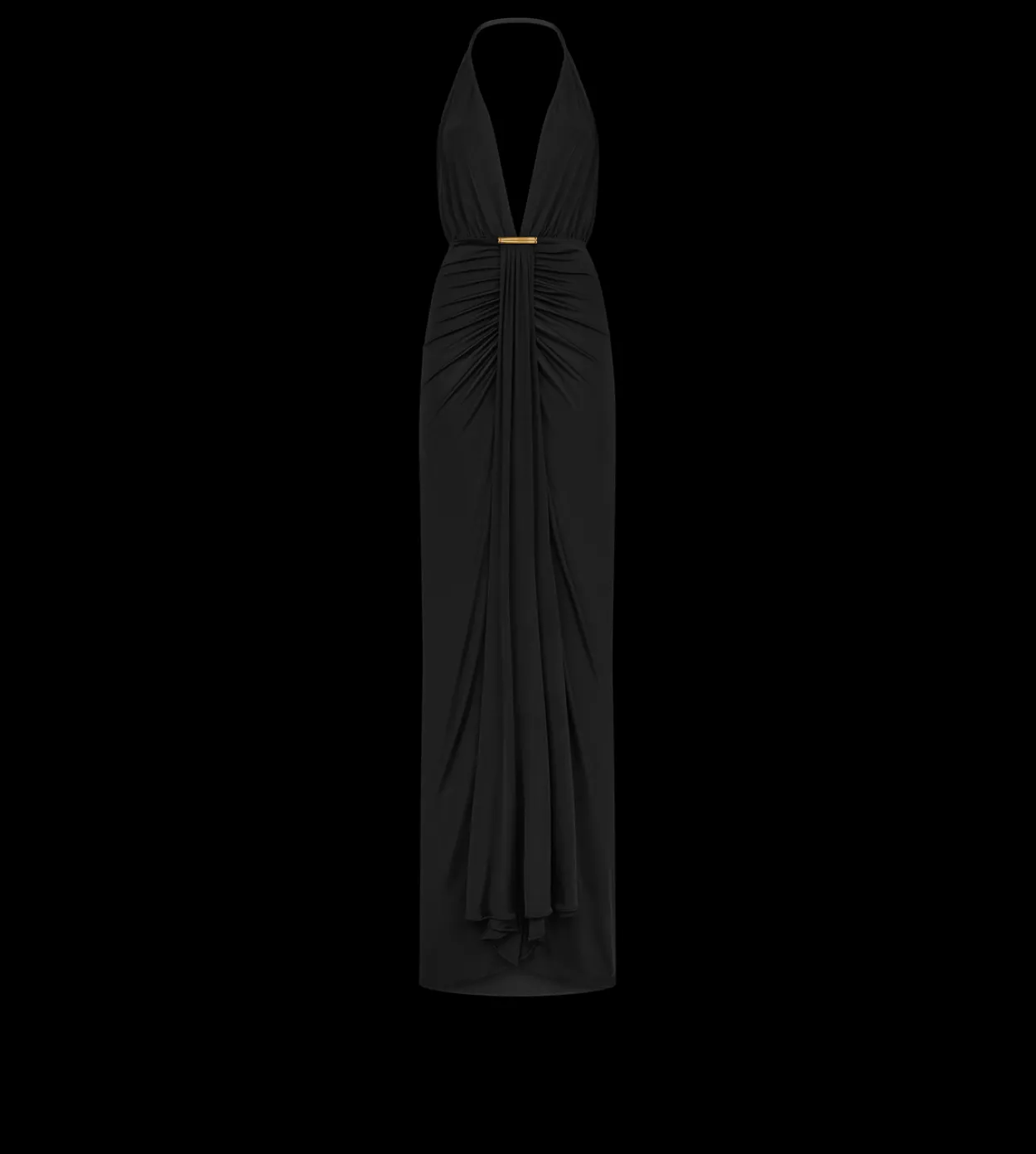 V-NECK EVENING DRESS WITH DRAPED WATERFALL DETAIL