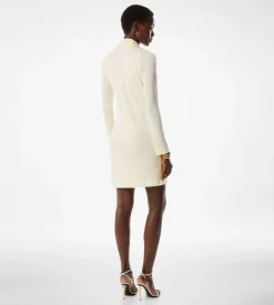 V-NECK LONG SLEEVE COCKTAIL DRESS WITH BAR DETAIL