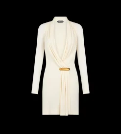 V-NECK LONG SLEEVE COCKTAIL DRESS WITH BAR DETAIL