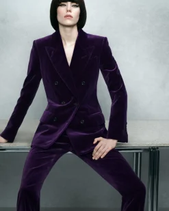 WALLIS DOUBLE BREASTED PEAK LAPEL VELVET JACKET
