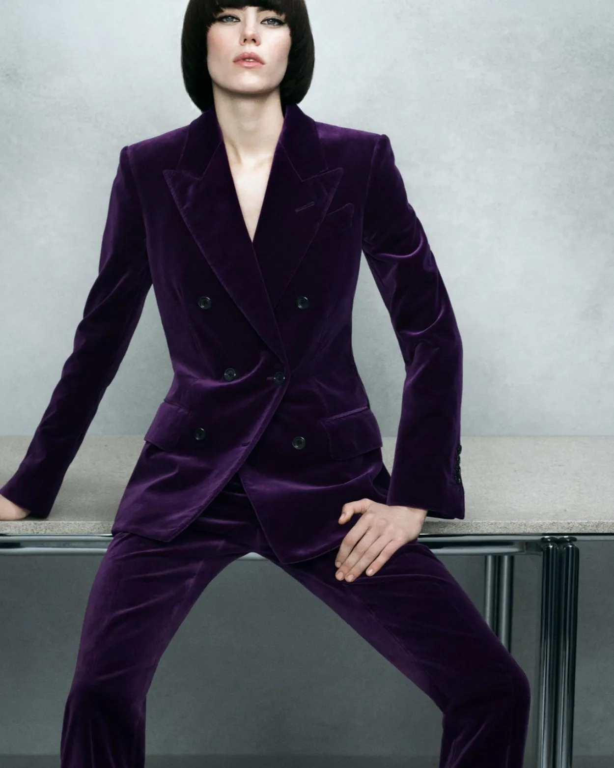 WALLIS DOUBLE BREASTED PEAK LAPEL VELVET JACKET