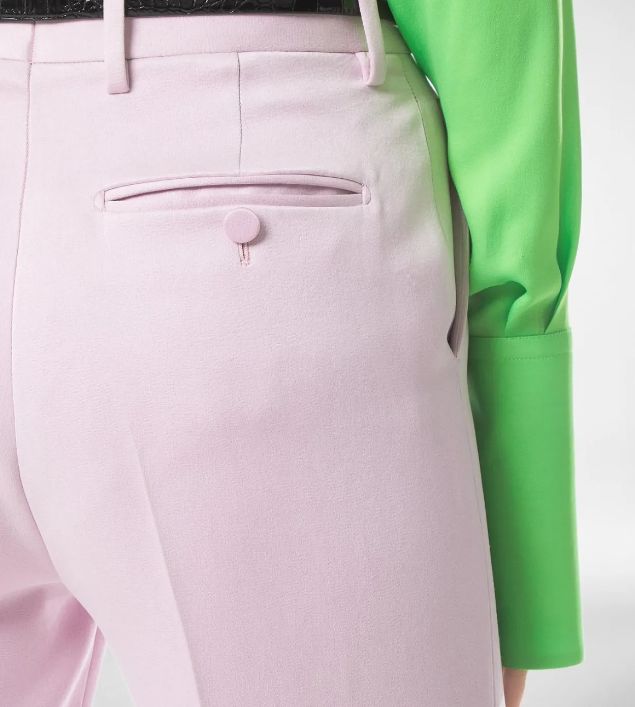 WASHED COTTON SILK BLEND DUCHESSE TAILORED STRAIGHT PANTS