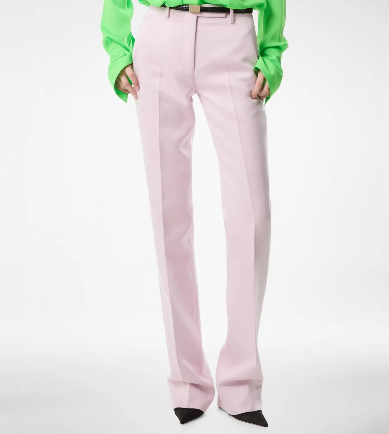 WASHED COTTON SILK BLEND DUCHESSE TAILORED STRAIGHT PANTS