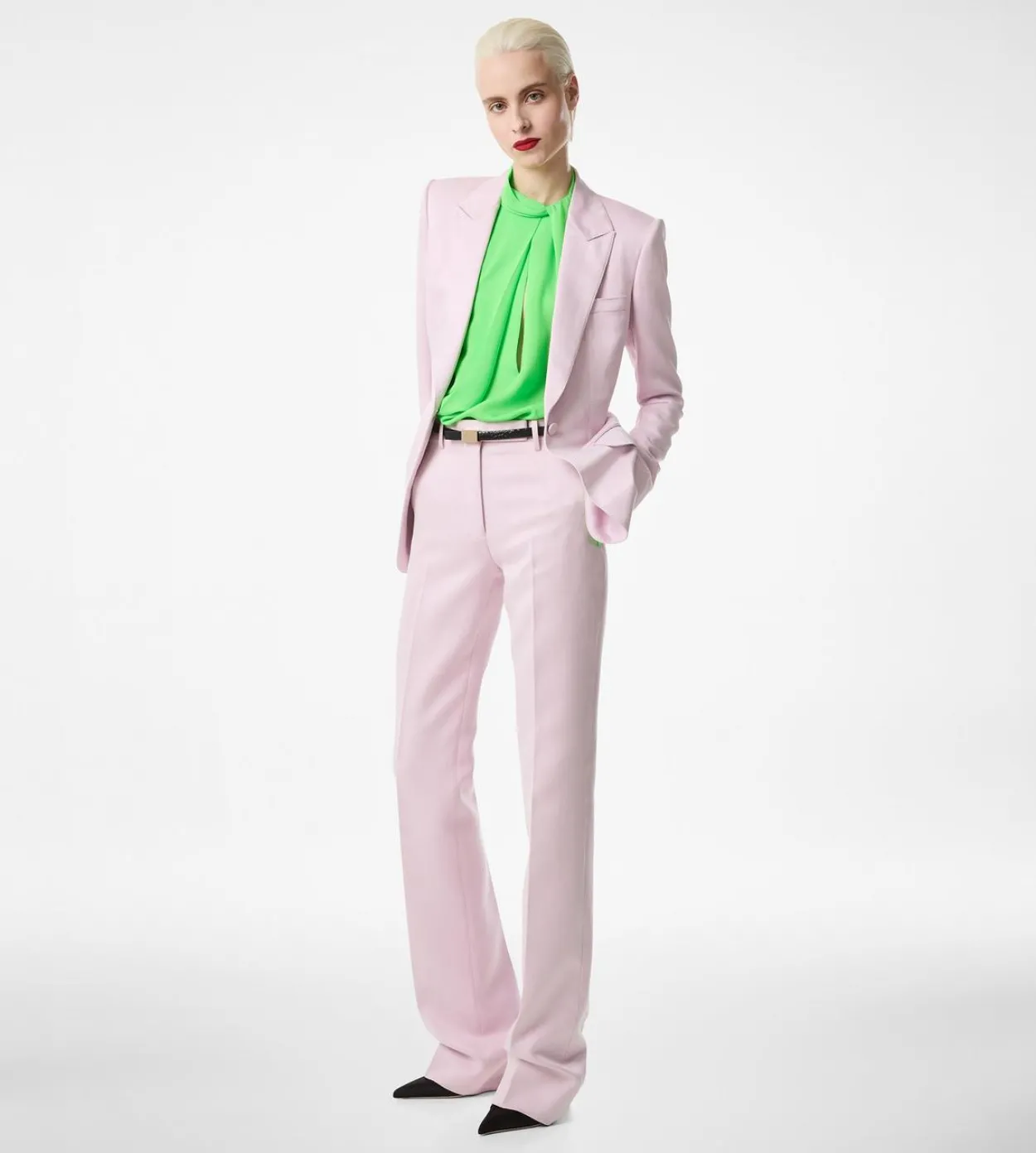 WASHED COTTON SILK BLEND DUCHESSE TAILORED STRAIGHT PANTS