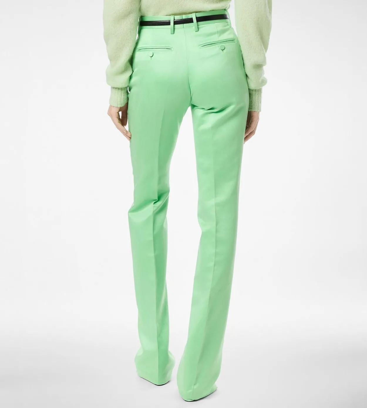 WASHED COTTON SILK BLEND DUCHESSE TAILORED STRAIGHT PANTS
