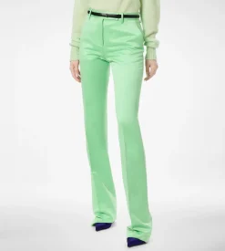 WASHED COTTON SILK BLEND DUCHESSE TAILORED STRAIGHT PANTS