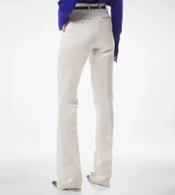 WASHED COTTON SILK BLEND DUCHESSE TAILORED STRAIGHT PANTS
