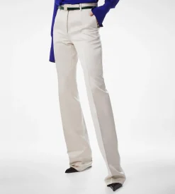 WASHED COTTON SILK BLEND DUCHESSE TAILORED STRAIGHT PANTS