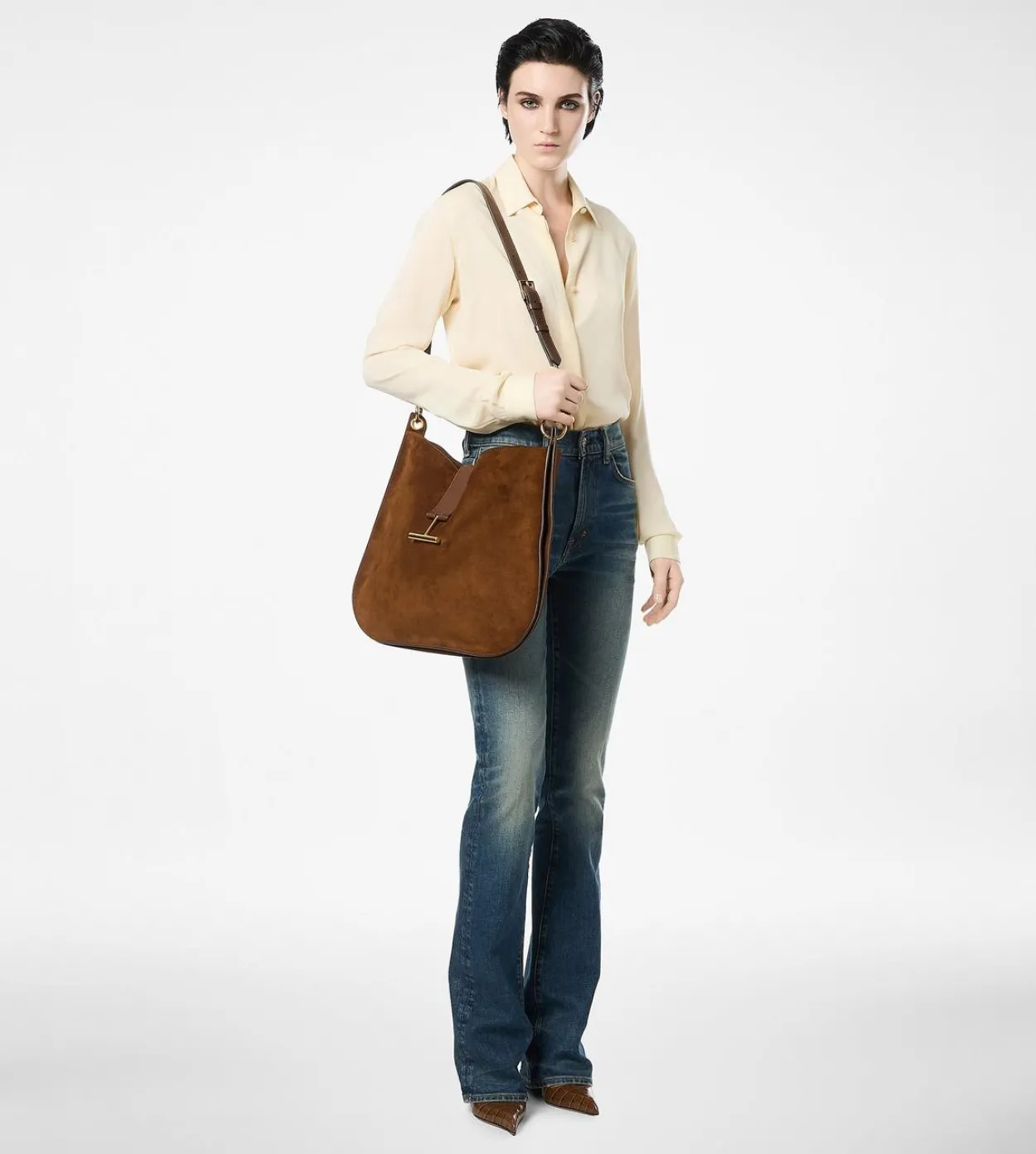 WASHED SILK GEORGETTE SHIRT WITH TONAL TF EMBROIDERED LOGO
