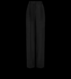 WOOL HIGH-WAIST TAILORED WIDE LEG PLEATED STRAIGHT PANTS