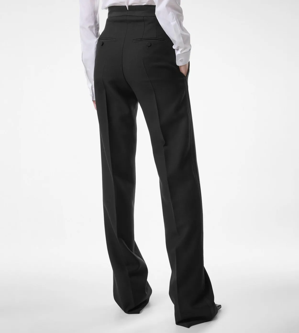 WOOL SILK BLEND HIGH-WAISTED TUXEDO PANTS