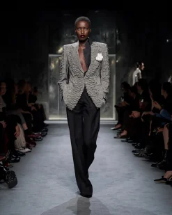 WOOL SILK BLEND HIGH-WAISTED TUXEDO PANTS