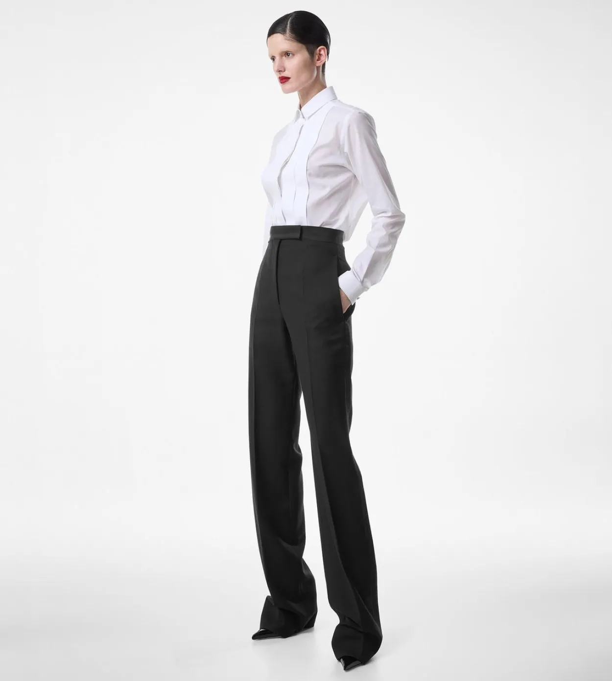 WOOL SILK BLEND HIGH-WAISTED TUXEDO PANTS