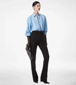 WOOL SILK BLEND TAILORED STRAIGHT PANTS