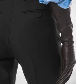 WOOL SILK BLEND TAILORED STRAIGHT PANTS