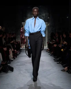 WOOL SILK BLEND TAILORED STRAIGHT PANTS