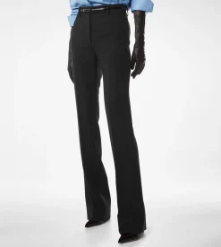 WOOL SILK BLEND TAILORED STRAIGHT PANTS
