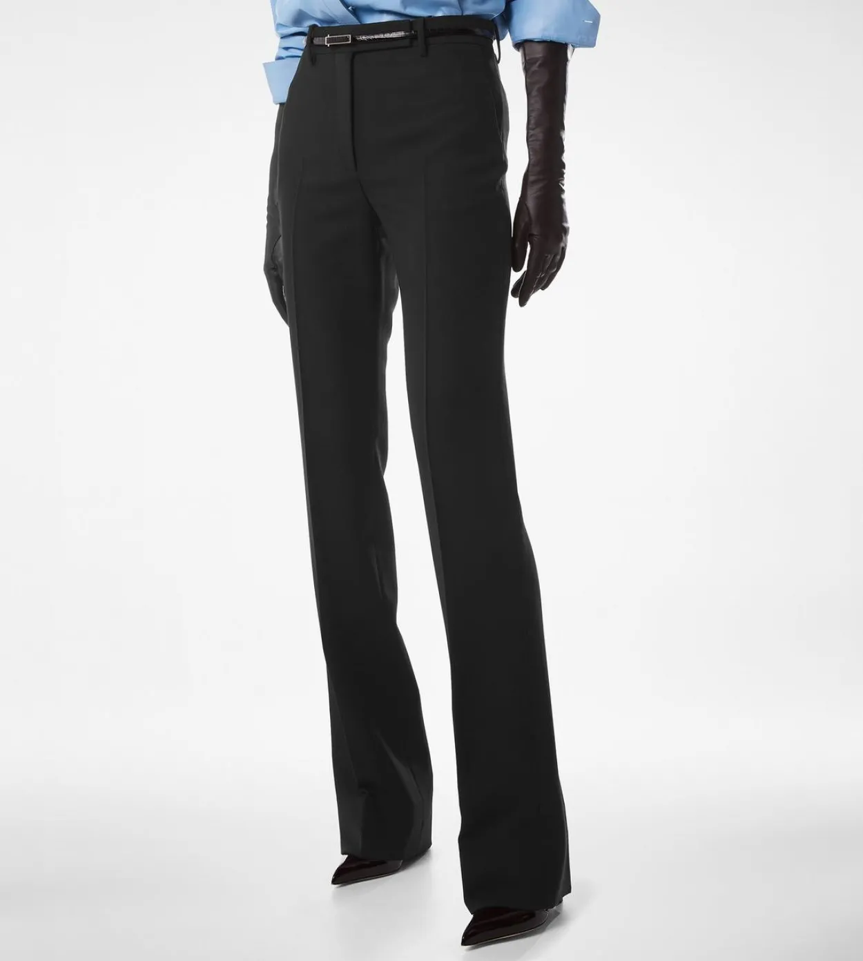 WOOL SILK BLEND TAILORED STRAIGHT PANTS