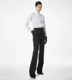 WOOL SILK BLEND TAILORED TUXEDO STRAIGHT PANTS