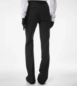 WOOL SILK BLEND TAILORED TUXEDO STRAIGHT PANTS