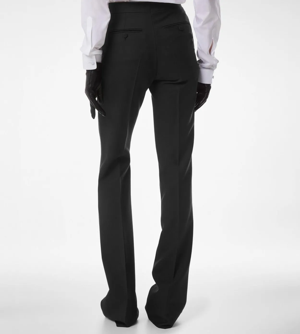 WOOL SILK BLEND TAILORED TUXEDO STRAIGHT PANTS