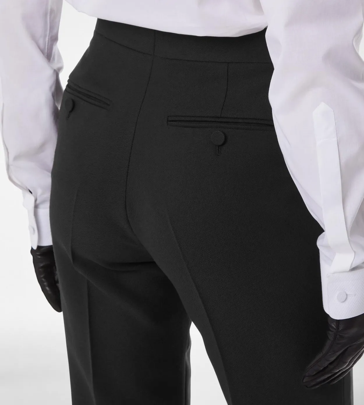 WOOL SILK BLEND TAILORED TUXEDO STRAIGHT PANTS
